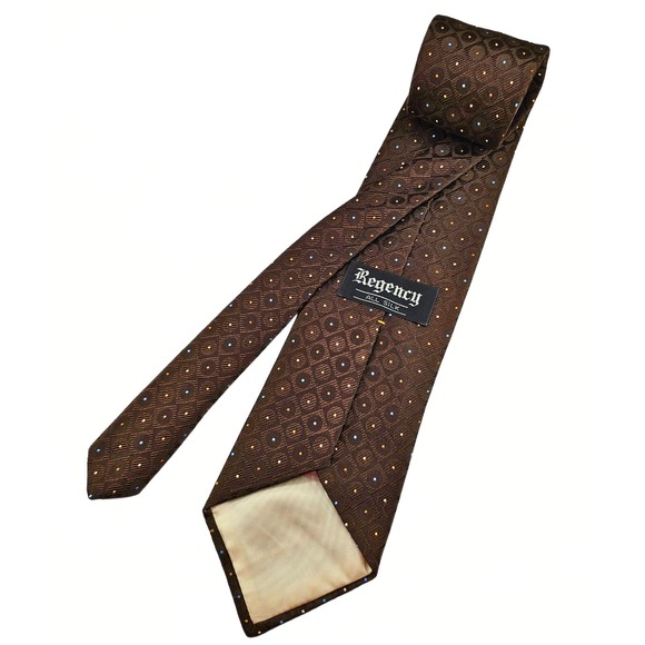 Regency All Silk Necktie Brown Geometric Dot Pattern Business Formal‎ Men - Picture 5 of 6